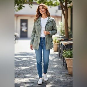 Talbots XS Sage Green Utility Jacket Embroidered Field Coat